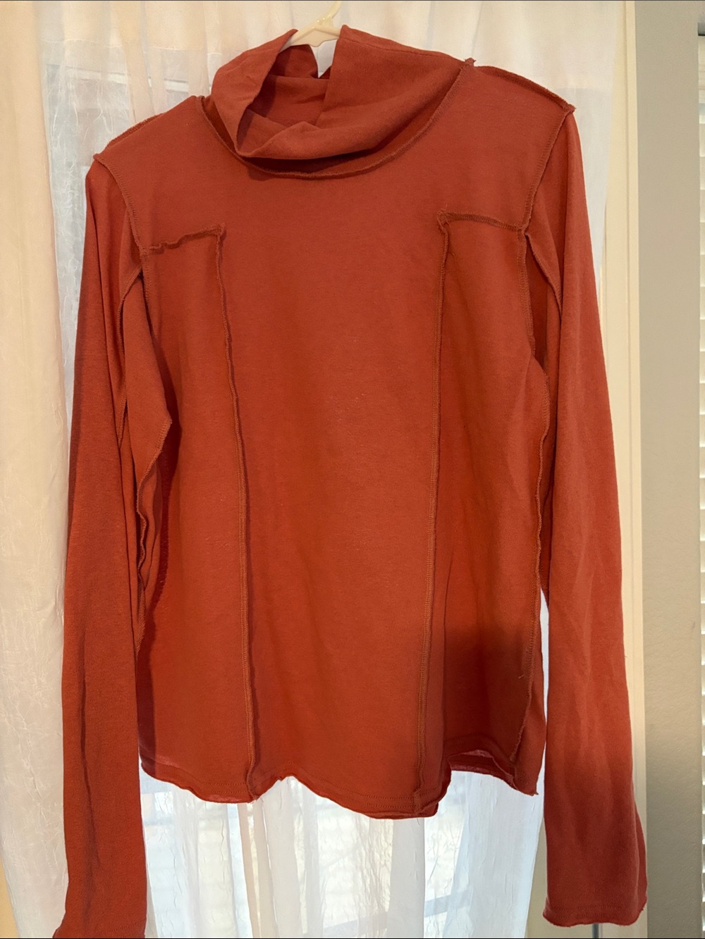 Burnt orange Pol Mock Neck Long-Sleeve Top in Rust